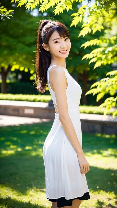 (Highest quality:1.5), (Real:1.4), (Ultra high definition:1.4), (1 Japanese very thin woman in her twenties), (very thin body), skinny face, (Summer Dresses), (Long Length), (very thin woman is standing in the city park), (20s very thin woman is standing w...