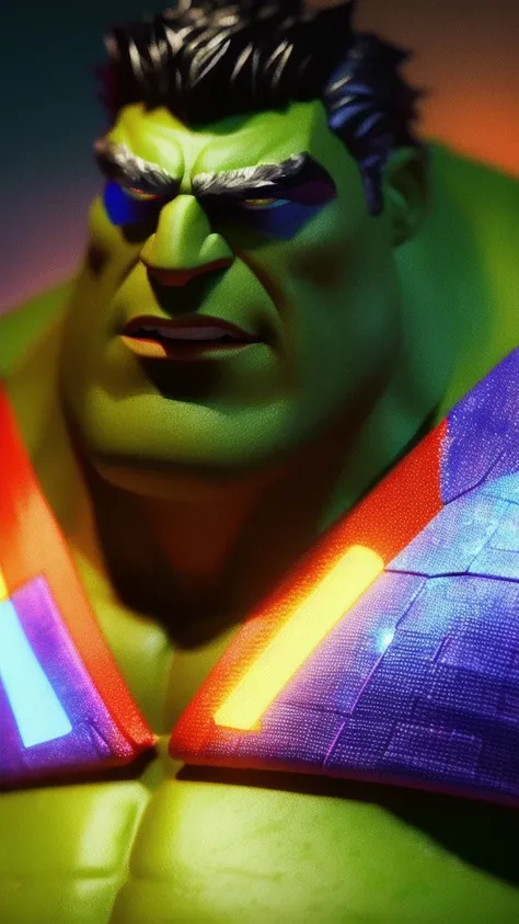 Hulk super hero, (pixar style) (masterpiece:1.2) (bokeh) (best quality) (detailed skin) (detailed texture) (8k) (claymation) (cinematic lighting) (sharp focus