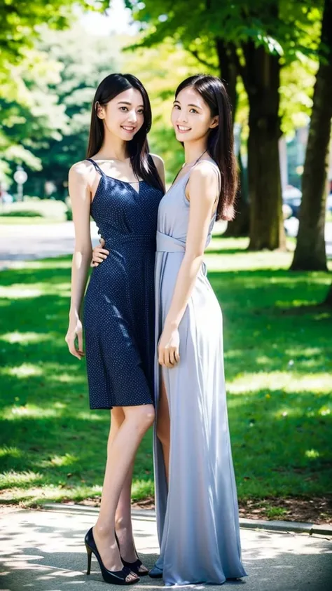 (Highest quality:1.5), (Real:1.4), (Ultra high definition:1.4), (1 Japanese very thin woman in her twenties), (very thin body), skinny face, (Summer Dresses), (Long Length), (very thin woman is standing in the city park), (20s very thin woman is standing w...