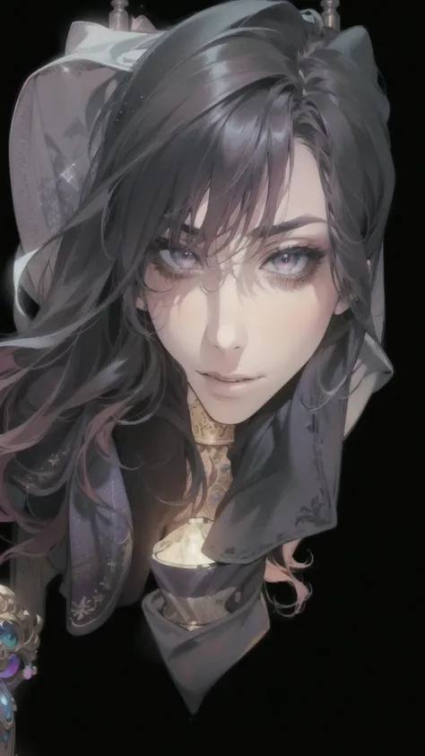 (masterpiece, top quality, best quality, official art, beautiful and aesthetic:1.2), (1girl:1.3), wavy long hair, light purple hair, extremely detailed, portrait, looking at viewer, solo, (full body:0.6), detailed background, close up, glowing eyes, (cold ...