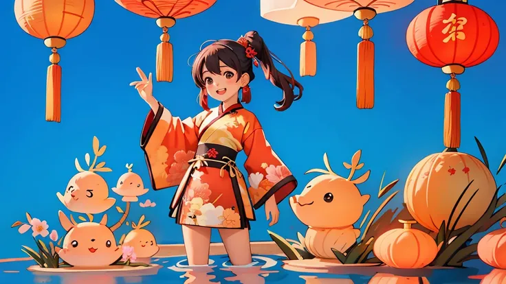 （masterpiece，quality，Best quality，Official Art，Beauty and aesthetics：1.2），（1 cute girl：1.3），Solitary，Brown ponytails,Hair accessories, (Chinese fabric:1.2), Hanfu，Smile，Happy，Happy，CNY,Welcoming the Winter Solstice，Very detailed content，（Fractal Art：1.1），（...