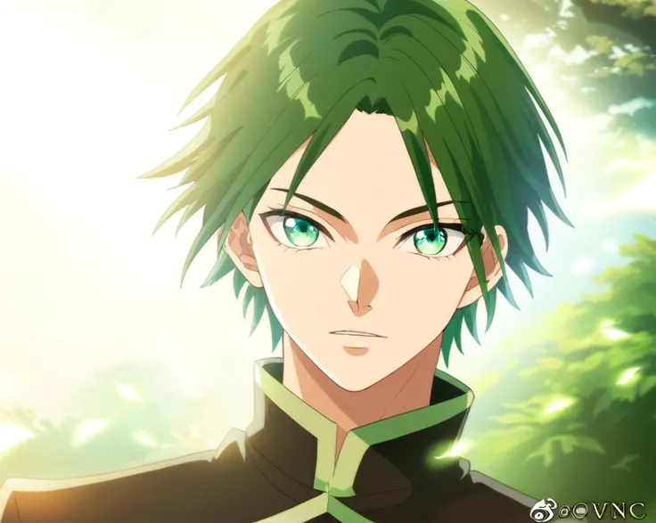 anime boy with green hair and blue eyes looking at camera, handsome guy in demon slayer art, Anime main art, portrait of Eren Yeager, high quality fanart, demon slayer rui fanart, clear green eyes, accurate green eyes, made with anime painter studio, main ...