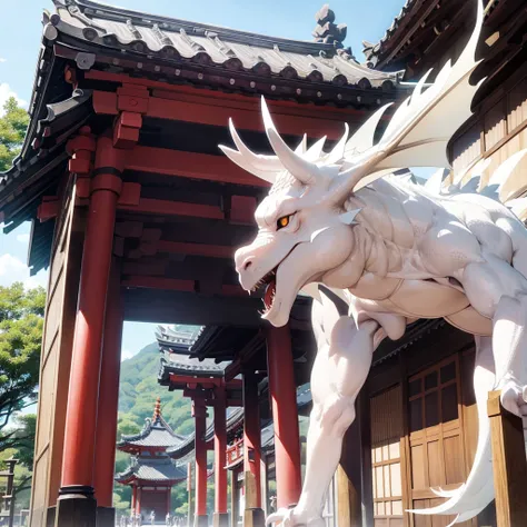 A large white dragon behind Izumo Taisha Shrine