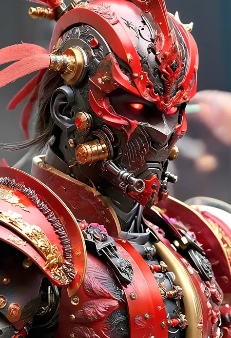 Ultra HD、super high quality、Real、CG、Masterpiece、cyborg、Android、Smoke coming out of your mouth、The weapon is a Japanese sword、Samurai-like armor is made of full metal、Launch an attack on the enemy, FW Murano Style, Vibrant Color Blast, Incredibly detailed, ...