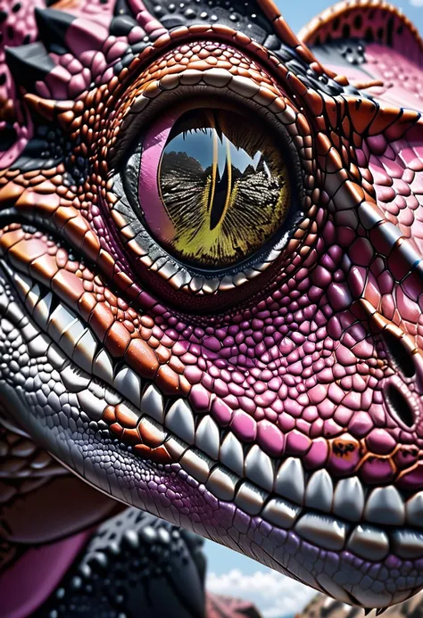 there is (black and white: 1.2) butterfly sitting on the top of the nor of a (pink T-rex: 1.2) dinosaur, a really close up shot, (masterpiece: 1.4) intense details, highly detailed, photorealistic, best quality, highres,16k, [ultra detailed], masterpiece, ...