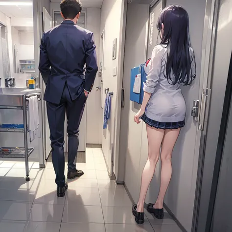 A man and a woman fucking in the school bathroom.