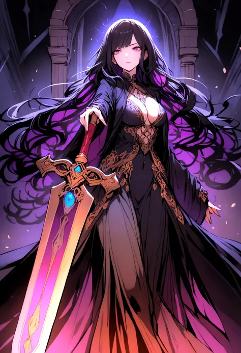 Black robe, mysterious woman, large sword