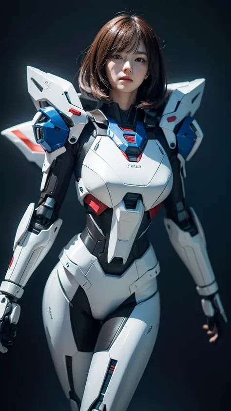 Textured skin, Super Detail, high details, High quality, Best Quality, hight resolution, 1080p, hard disk, Beautiful,(Gundam),beautiful cyborg woman,Mecha Cyborg Girl,Battle Mode,Girl with a Mecha Body,She wears a futuristic Gundam mecha,Fulll body Shot