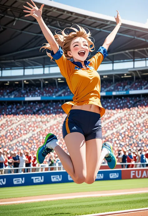 Girl jumping for joy after winning