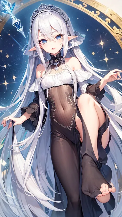 
((Highest quality)), ((masterpiece)), (detailed), One girl, Silver hair straight long hair、Half Up、Parallel thin eyebrows、Double droopy eyes、Thin lips、Small nose、Blue Eyes、Long eyelashes、Delicate appearance、Illustration seen from the front、A big smile wit...