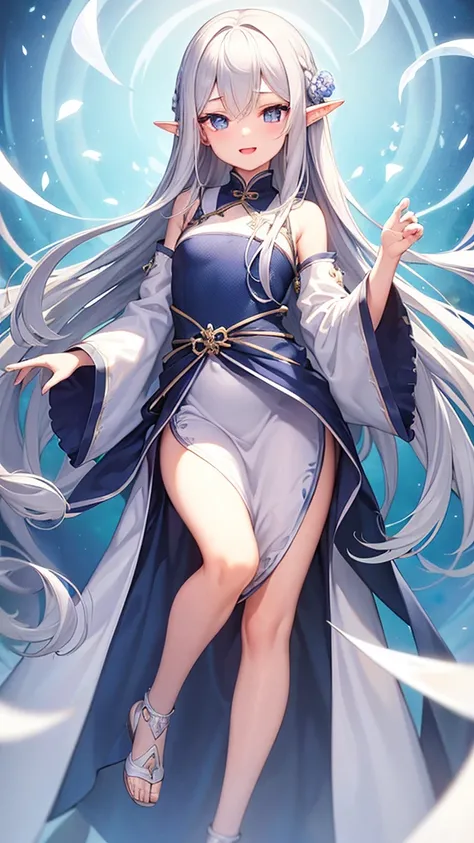 
((Highest quality)), ((masterpiece)), (detailed), One girl, Streaming portrait、Silver hair straight long hair、No Ahoge、Half Up、Parallel thin eyebrows、Double droopy eyes、Thin lips、Small nose、Blue Eyes、Long eyelashes、Delicate appearance、The chest is a littl...