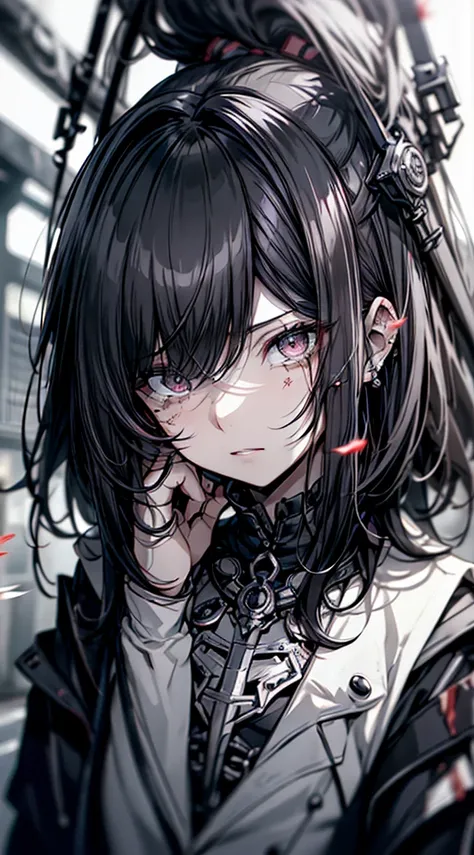 Tears of blood flow from the eyes、cadaver、Covered in blood、Blood splatter、Dark shades、Red tint、squint、Stranger、See others、Ahegao , Stupid,Sexual Ecstasy,Drunk Eyes,Blunt bangs, Black Hair, (Beautiful, detailed eyes: 1.2), (Detailed Background,Dark fantasy)...