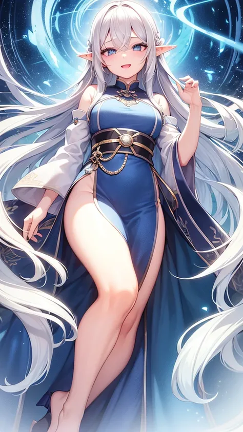 
((Highest quality)), ((masterpiece)), (detailed), One girl, Streaming portrait、Silver hair straight long hair、No Ahoge、Half Up、Parallel thin eyebrows、Double droopy eyes、Thin lips、Small nose、Blue Eyes、Long eyelashes、Delicate appearance、The chest is a littl...