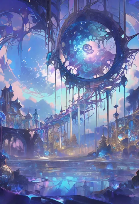 ((masterpiece)), (anime:1.3), ((Highest quality)), (Abstract art:1.5), (High resolution), (pale colour), Wide Shot, (Fractal structure:1.5), , landscape, (beautiful), (Biological atmosphere), deep sea, (pretty girl),  beautiful白い髪,  transparent　Glass　ice　m...