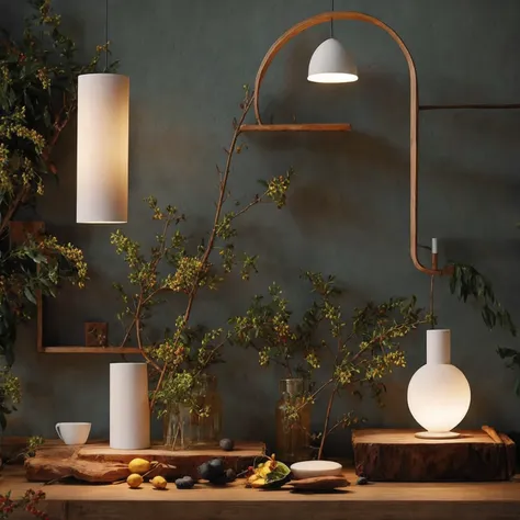 an all-in-one lamp, exquisite appearance, clean background, minimalism, industrial design, masterpiece, fresh and natural