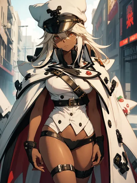 (​masterpiece、top-quality、hight resolution), A detailed illustration of a character from Ramlethal Valentine (Guilty Gear) standing upright. The character is in a neutral pose, looking confident and poised. The background is simple, ensuring the focus rema...