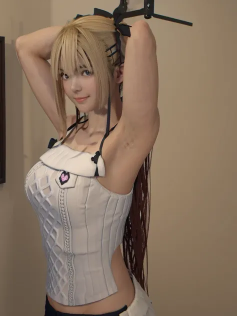 1 girl, {marie rose},bralift,seductive smile,steam wet oil armpits,