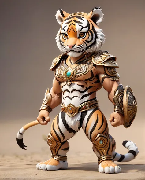 High-detail images　Tiger  Warrior　cute　Full Body Shot　Looking this way