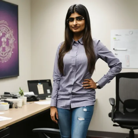 Mia khalifa standing in office 