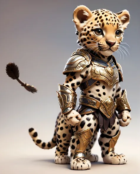 High-detail images　Leopard cub warrior　Wearing armor　cute　Full Body Shot　Looking this way