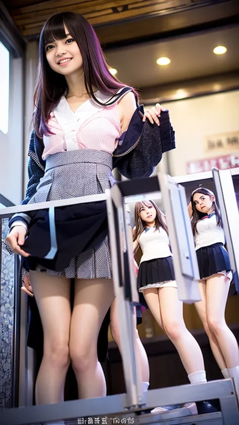 (Showing off her panties女子ひとり)、(Lift up your skirt:1.9)、(White blazer、Pale purple pleated skirt)、Front low angle:1.5、(Showing off her panties)、((Masterpiece、Highest quality、Highest quality)), (Super detailed), (8K ),Raw color photography, Professional phot...