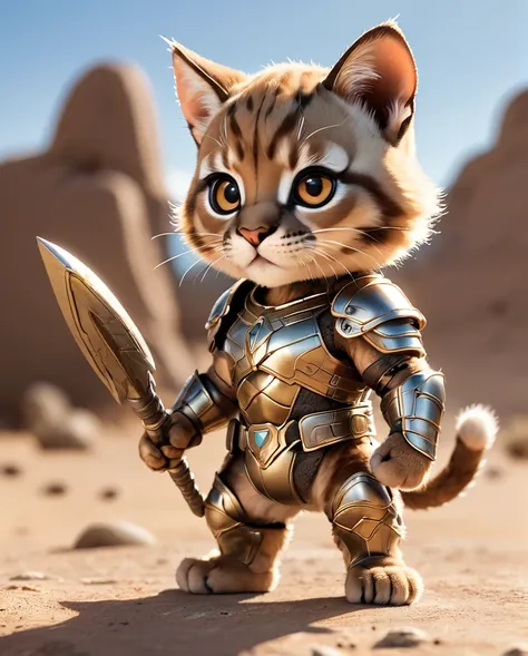 High-detail images　Puma Baby Warrior　Wearing armor　cute　Full Body Shot　Looking this way