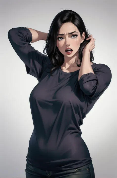 a middle aged korean woman,standing,bridal attire,bouquet,breasts,shirt,open mouth,shirt,adjusting hair,(masterpiece, extremely detailed, realistic, warm soft lighting:1.2),