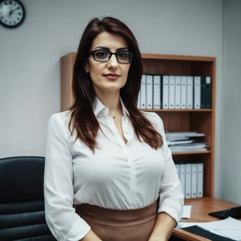 Glasses Nesrin cevadzade standing in office 