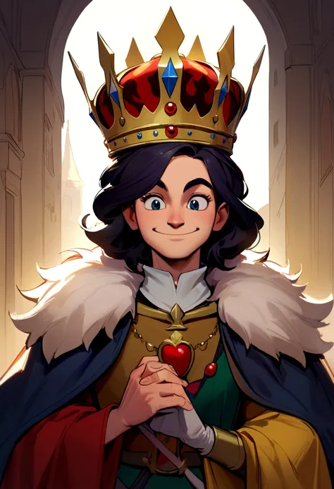 The character is a king, вдохновленный Disney Pixar, He wears a crown, smiling, , 