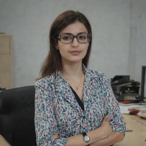 Glasses Nesrin cevadzade standing in office 