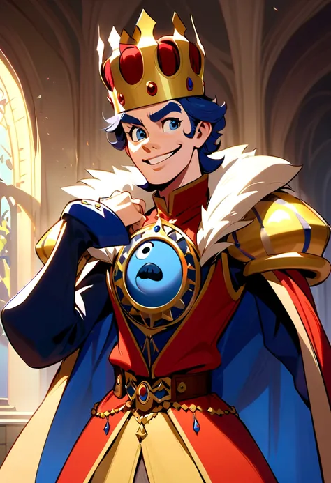 The character is a king, вдохновленный Disney Pixar, He wears a crown, smiling, ,