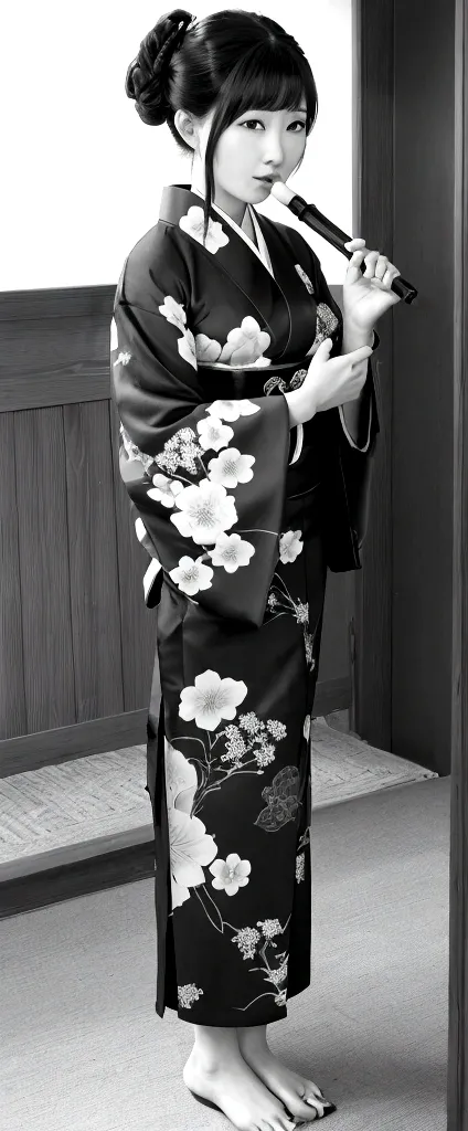 A young female proprietress of a long-established inn wearing a kimono、A blowjob as a thank you to a male customer、