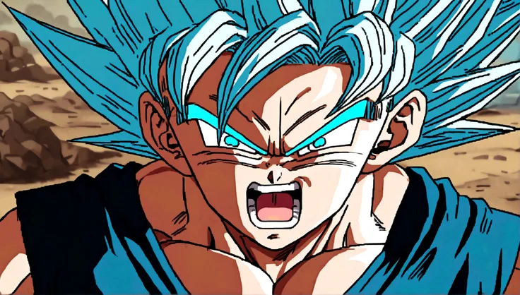 angry goku in super saiyan blue