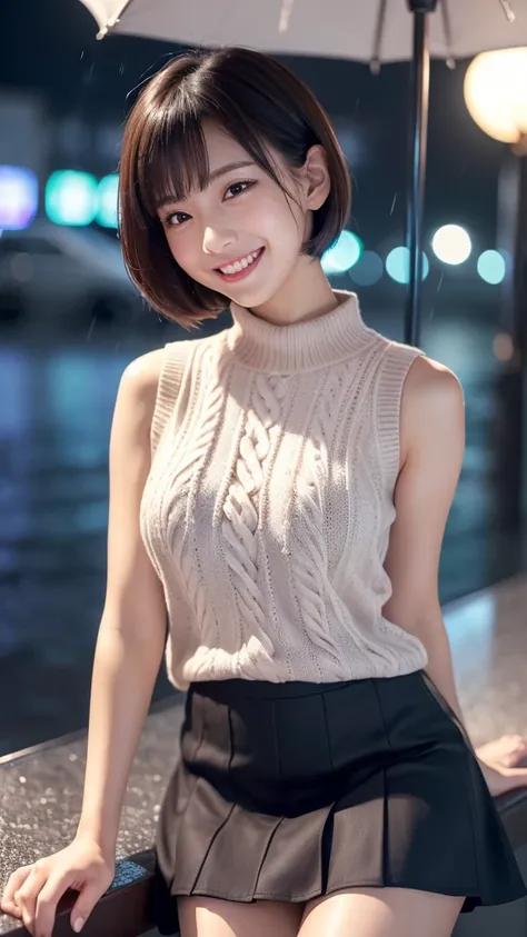 (8K、Highest quality、masterpiece:1.2)、(Realistic、Photorealistic:1.37) High Resolution、（Posture with legs raised high:1.5）（mini skirt:1.5）Ultra-detailed、1 Asian Girl, cute, cute顔, solo, short hair 1.2, Textured skin, Beautiful smile, Beautifully detailed ski...