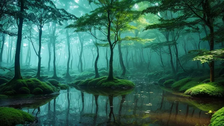 rain,rain粒,rain,scene inside forest,Magic forest backround,Mysterious Forest, rainの降っている森, Mysterious Forest lagoon, Fantasy Forest,Fairytale Forest