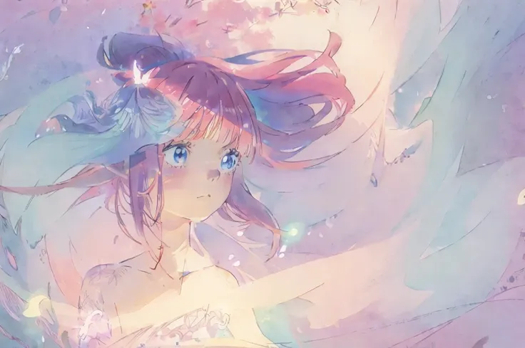 beautiful anime girl, portrait, vibrant pastel colors, (colorful), magical lights, long flowing colorful hair, inspired by glen ...