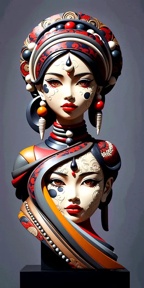 abstract sculpture ,Young woman(Thai style)half body,abstract art,greatly exaggerated