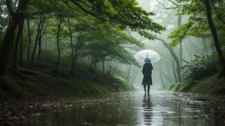 rain,umbrella,Mysterious Forest