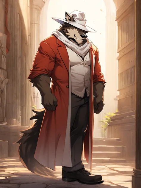 1 Boy, Mature male werewolf, masterpiece, White wizard hat,stand