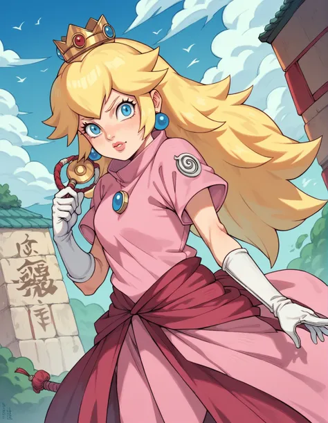 imagine princess peach dressed as a ninja if she were a ninja from the anime naruto