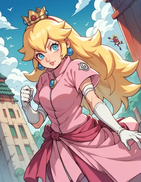 imagine princess peach dressed as a ninja if she were a ninja from the anime naruto