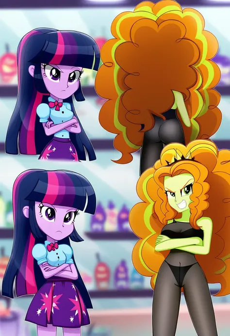 Eqg Twilight sparkle bodystocking  adagio . Angry adagio is standing in the store and Twilight Sparkle is touching her butt