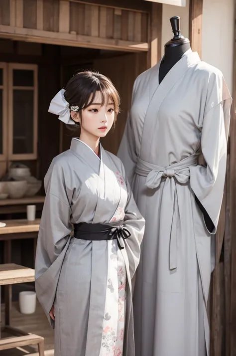 Light gray haori on mannequin 