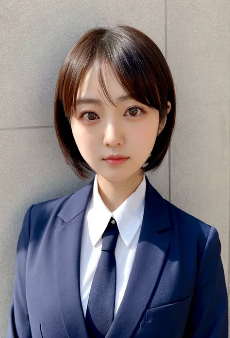 japanese,woman,bob hair,big eyes,round face,uniform