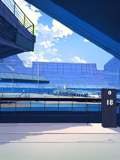 there is a picture of a stadium with a sign in the middle