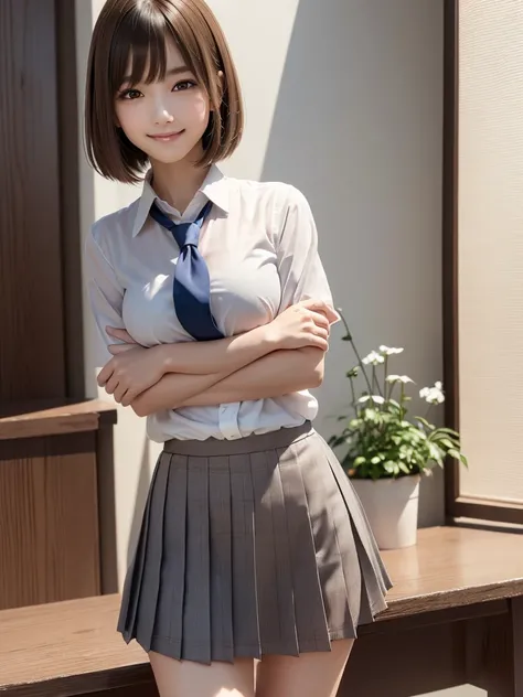 8K, Highest quality, The real picture, Intricate details, Very detailed, Ultra-high resolution, Depth Field,(Realistic,Realistic:1.2),Tabletop , ((Full Body Shot)) , ((Long, slender legs)), 1 girl, eye_Chan, Very beautiful 17 year old girl, innocent big ey...