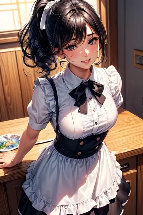 #Basics A girl is posing for a photo, animeのかわいい女の子, (((One Girl, Baby Face, Young girl, 16 years old))), 
BREAK 

#Clothing Accessories 
(Waitress Uniform : Classic(Black and white)Color scheme + (Long Flared Skirt)Wearing a white apron + Button up your c...