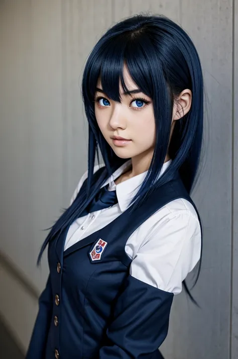 Boku no hero academy Japanese girl, dark blue hair, blue eyes, etc.