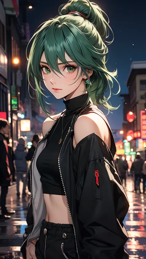 1 Female, Tamaki, green hair, ponytail, hair between eyes, Fashion Model,