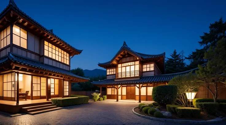 8k, meilleure qualité, Ultra haute résolution, wallpaper, japan, house, traditionnal, night,